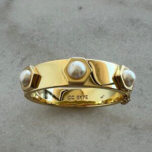 CC Skye Gold Plated Hinged Bracelet with Pearls